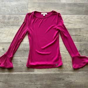 MICHAEL By Michael Kors Long Sleeve Flare Top Hot Pink Small